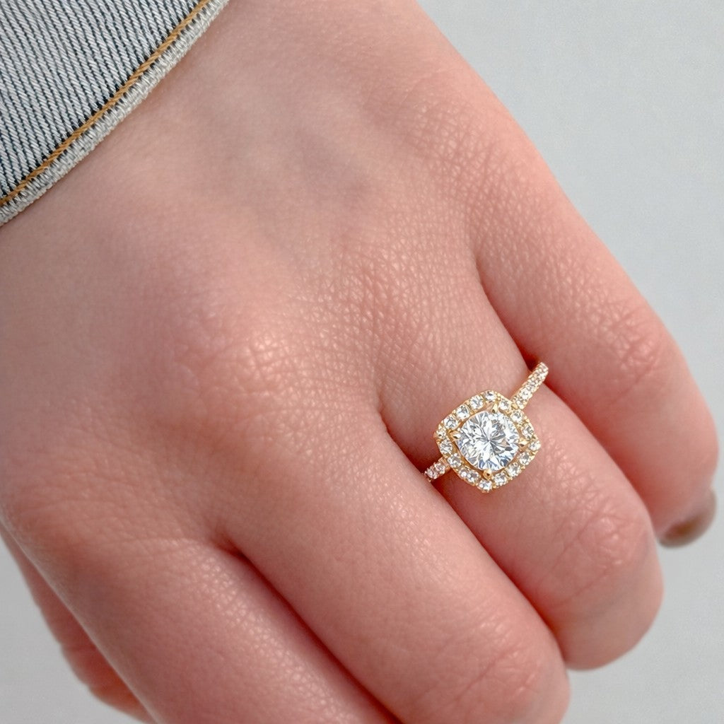 18K Yellow Gold Petite Pave Halo Engagement Ring Setting