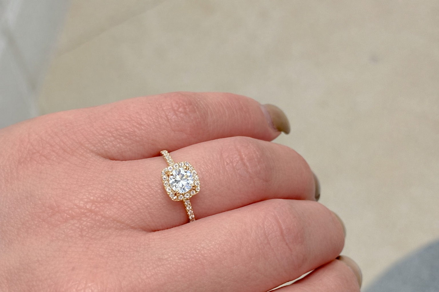 18K Yellow Gold Petite Pave Halo Engagement Ring Setting