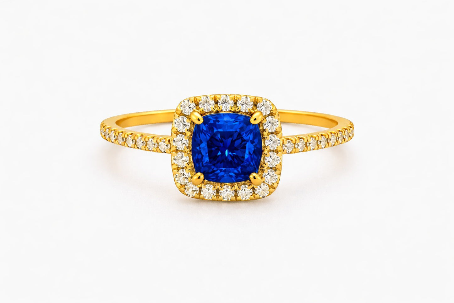 18K Yellow Gold Petite Pave Halo Engagement Ring Setting