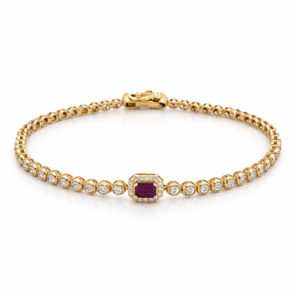 Single Color Stone Diamond Bezel Tennis Bracelet