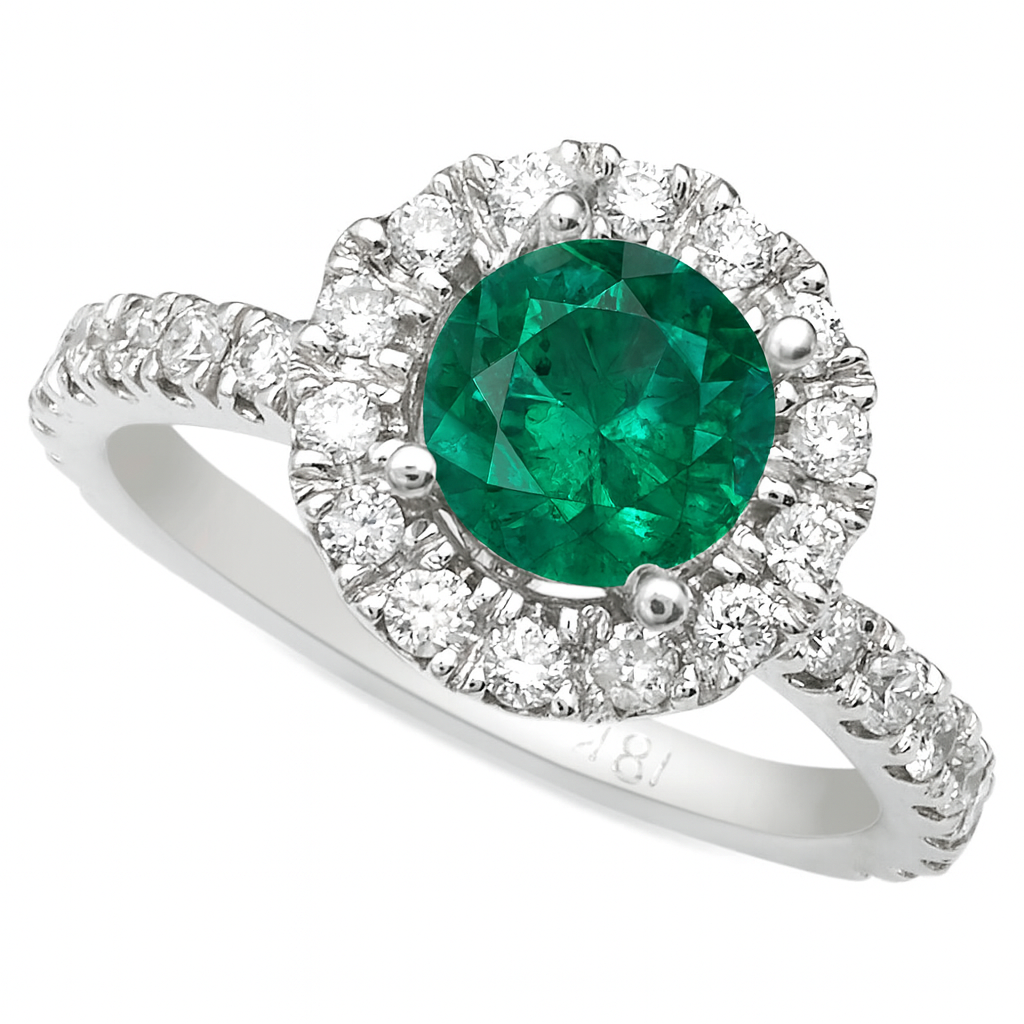 Le Fleur Round Halo French Pave Diamond Engagement Ring 14K White Gold