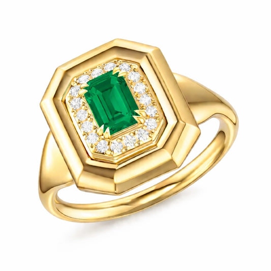 Octagonal Color Stone & Diamond Ring