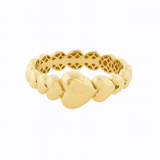 Puffy Heart Ring with Graduated Hearts 14K Gold