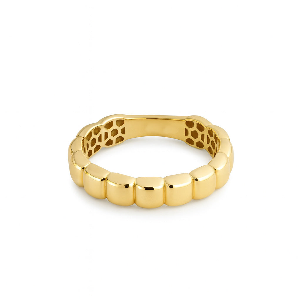 Rounded Pillowy Link Design Ring 14K Gold
