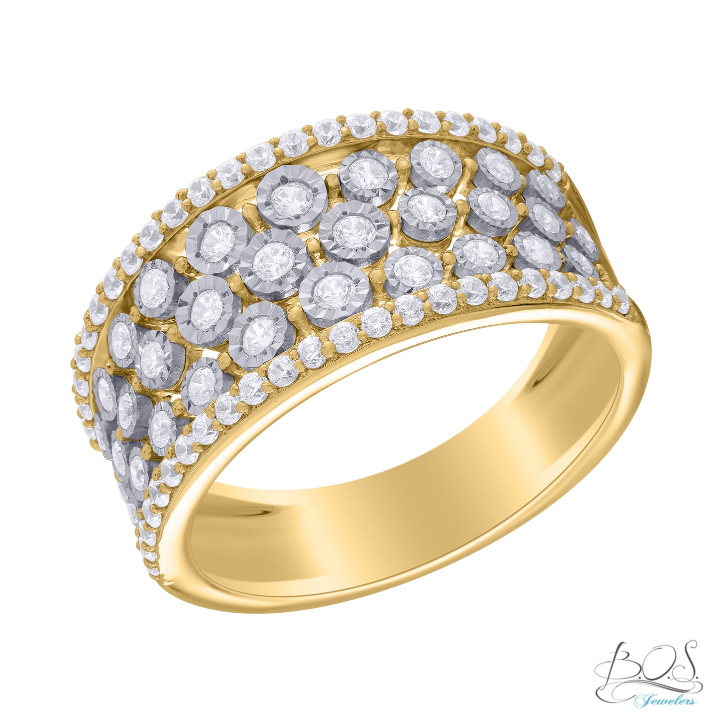 14K Gold Large Thick Band with Diamond Illusion