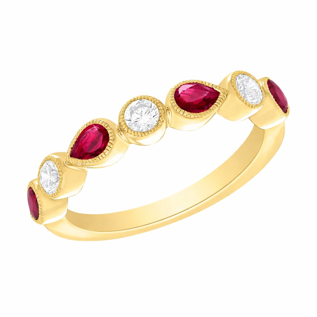 Pear & Round Cut Color Stone Diamond Ring
