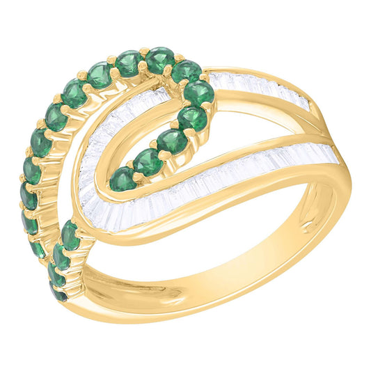 Interlocking Diamond Baguette and Color Stone Ring