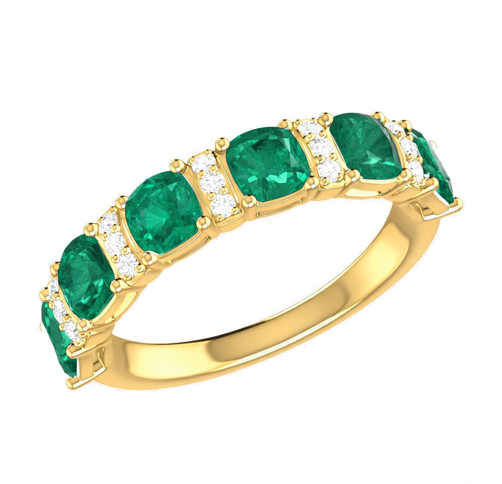 Opulent Large Cushion Cut Color Stone And Diamond Station Band Ring