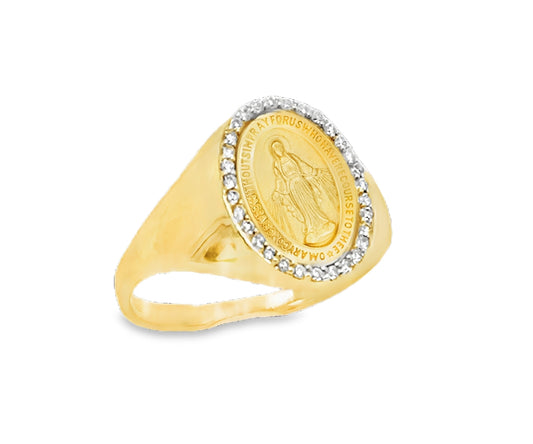 Dainty Diamond Miraculous Medal Signet Ring