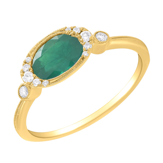 14K Ring Oval Color Stone with Diamonds