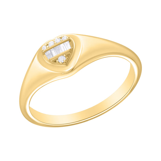 Heart Diamond Baguette Petite Signet Ring