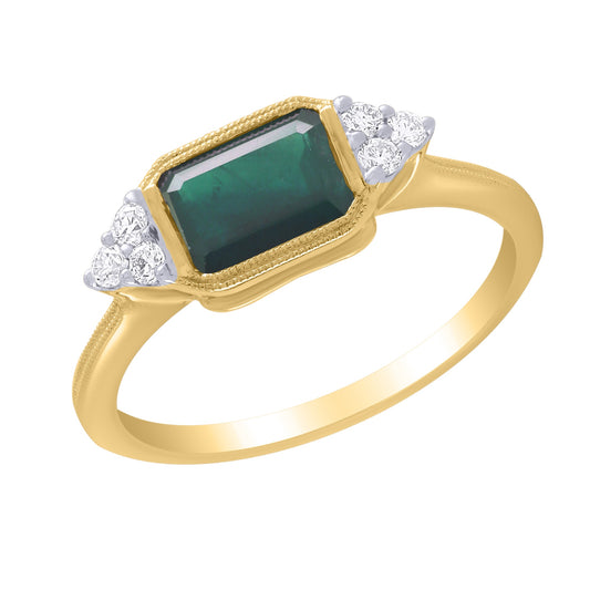 Rectangular Color Stone and Diamond Ring