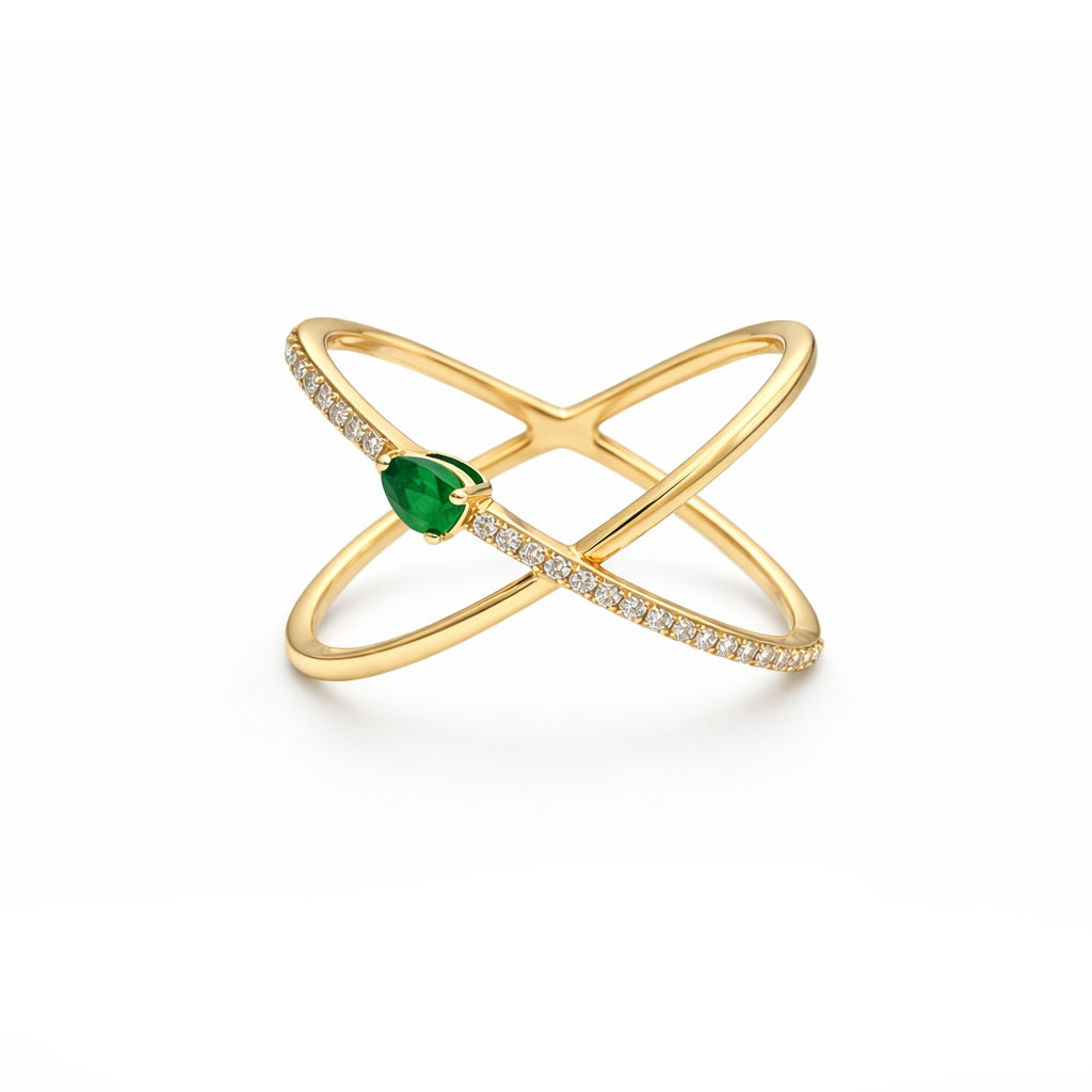 Diamond Criss Cross Pear Color Stone Ring
