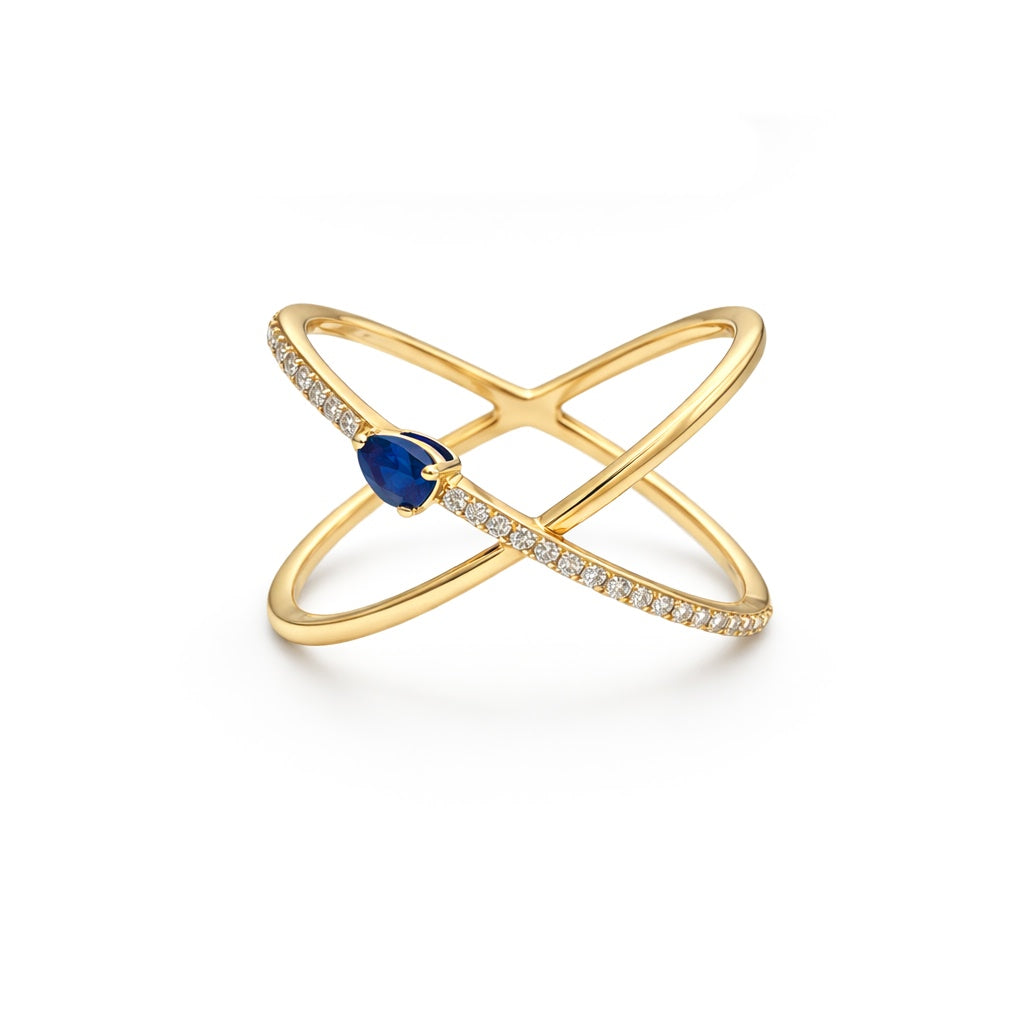 Diamond Criss Cross Pear Color Stone Ring