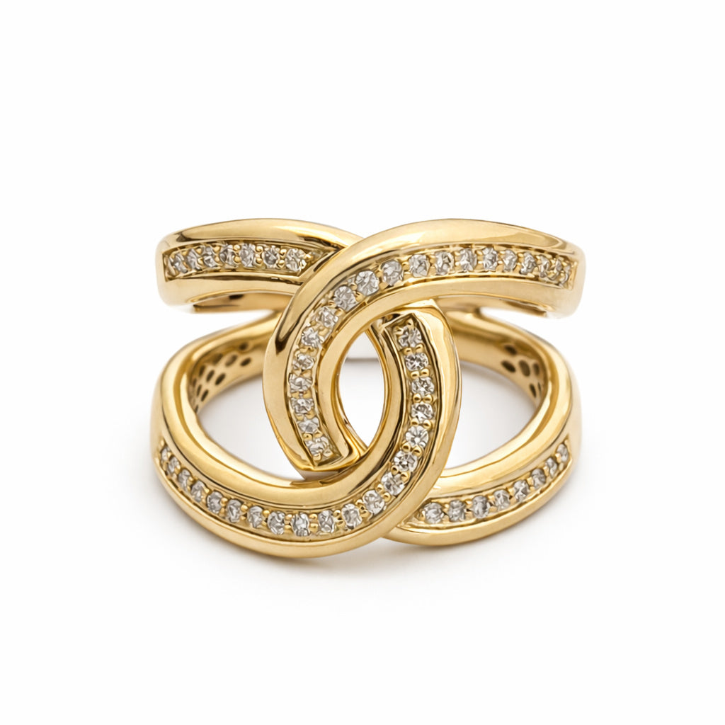 14K Gold Natural Diamond Interlocking Love Knot Statement Ring