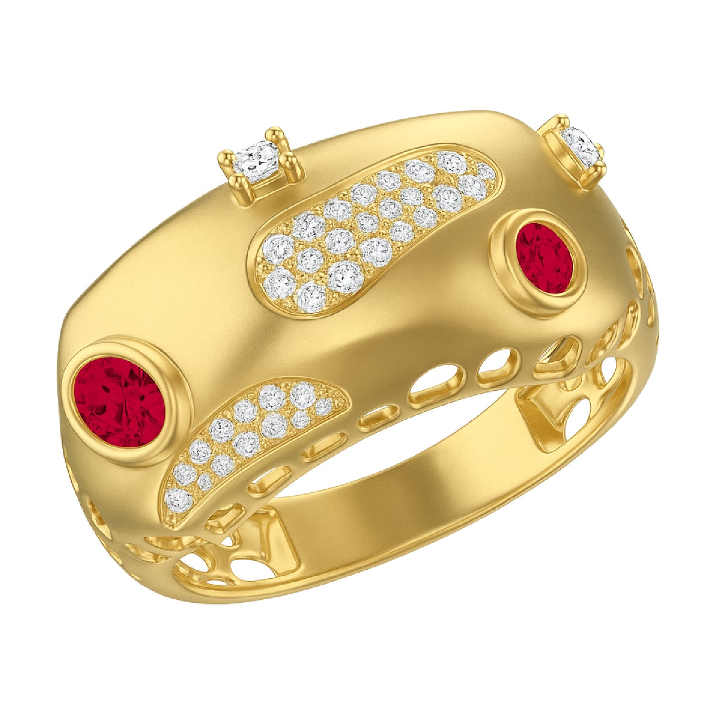 Retro Dome Diamond Pave And Color Stone Statement Ring