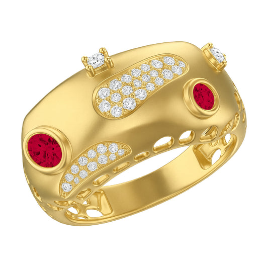 Retro Dome Diamond Pave And Color Stone Statement Ring