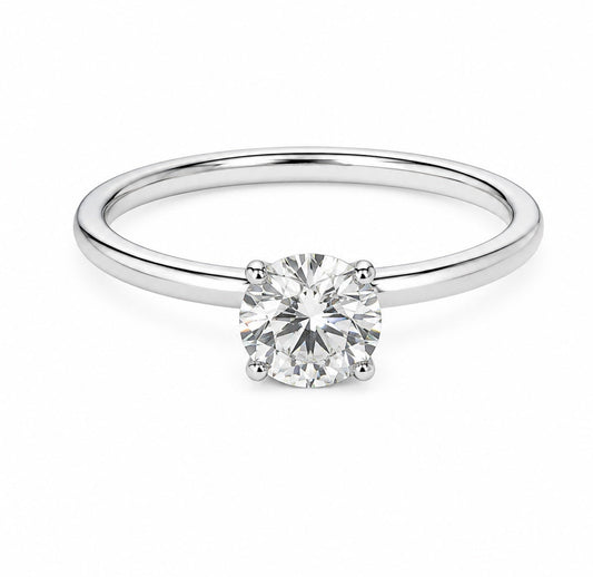 14K White Gold  0.98 CT Lab Grown Round Diamond Hidden Halo Solitaire Engagement Ring