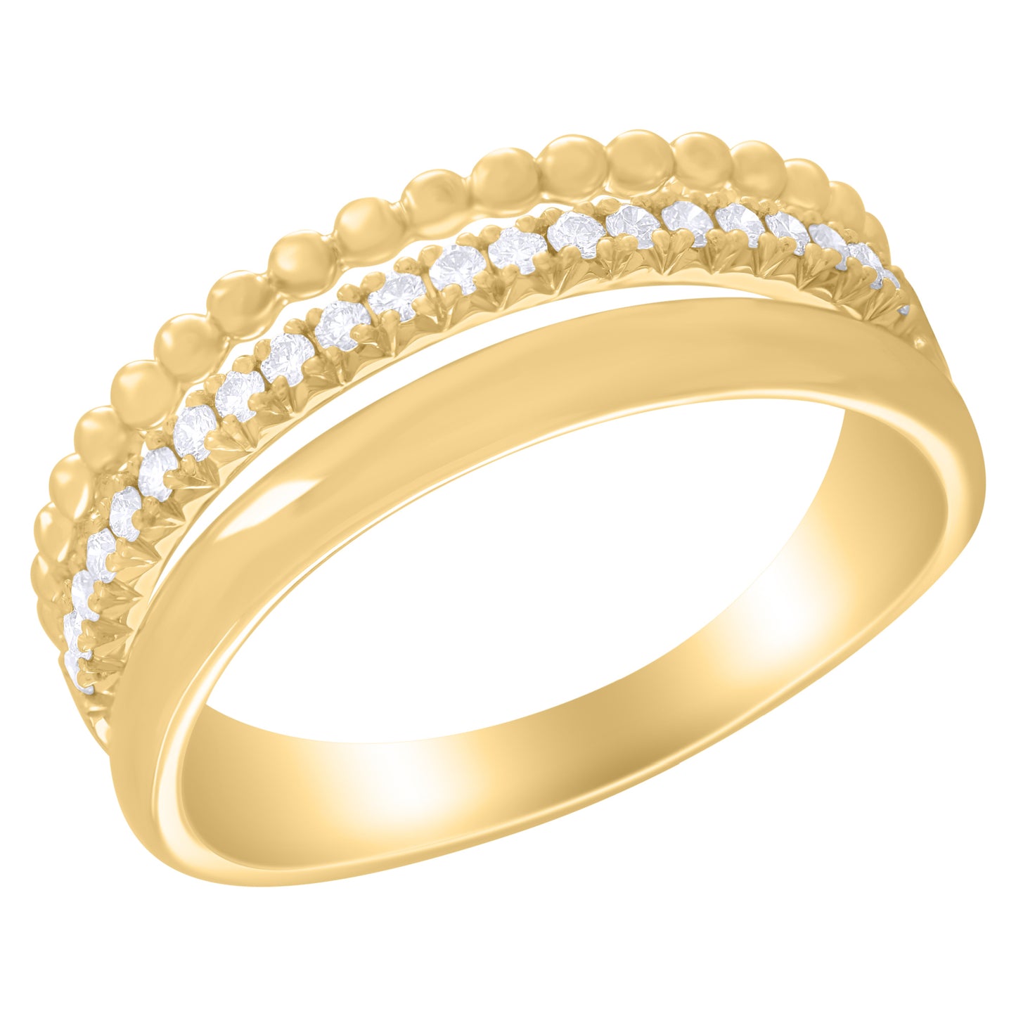 Triple Stack Beaded Plain and Diamond Ring