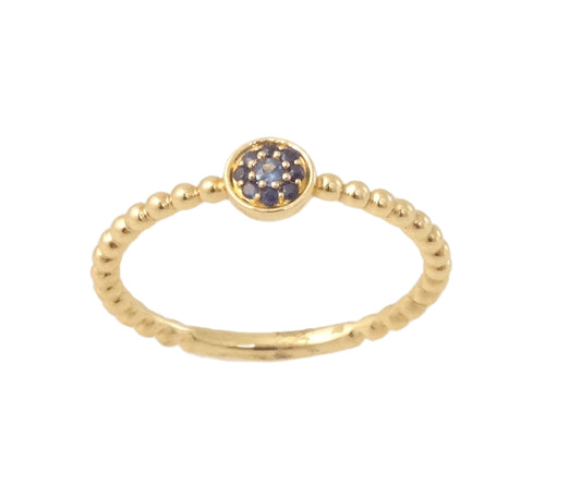 14K Gold Round Color Stone Pave Ring