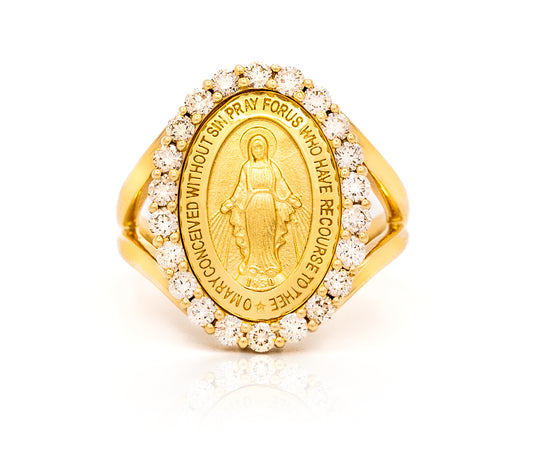 Diamond Miraculous Medal Signet Ring