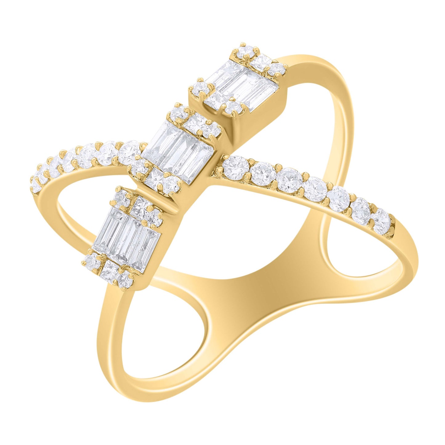 Criss Cross Diamond Baguette Ring