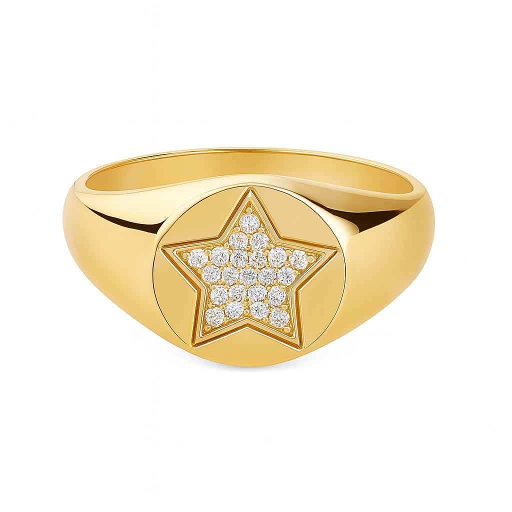 Star Diamond Pavé Signet Ring