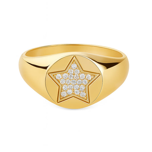 Star Diamond Pavé Signet Ring