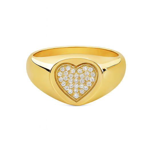 Heart Diamond Pavé Signet Ring