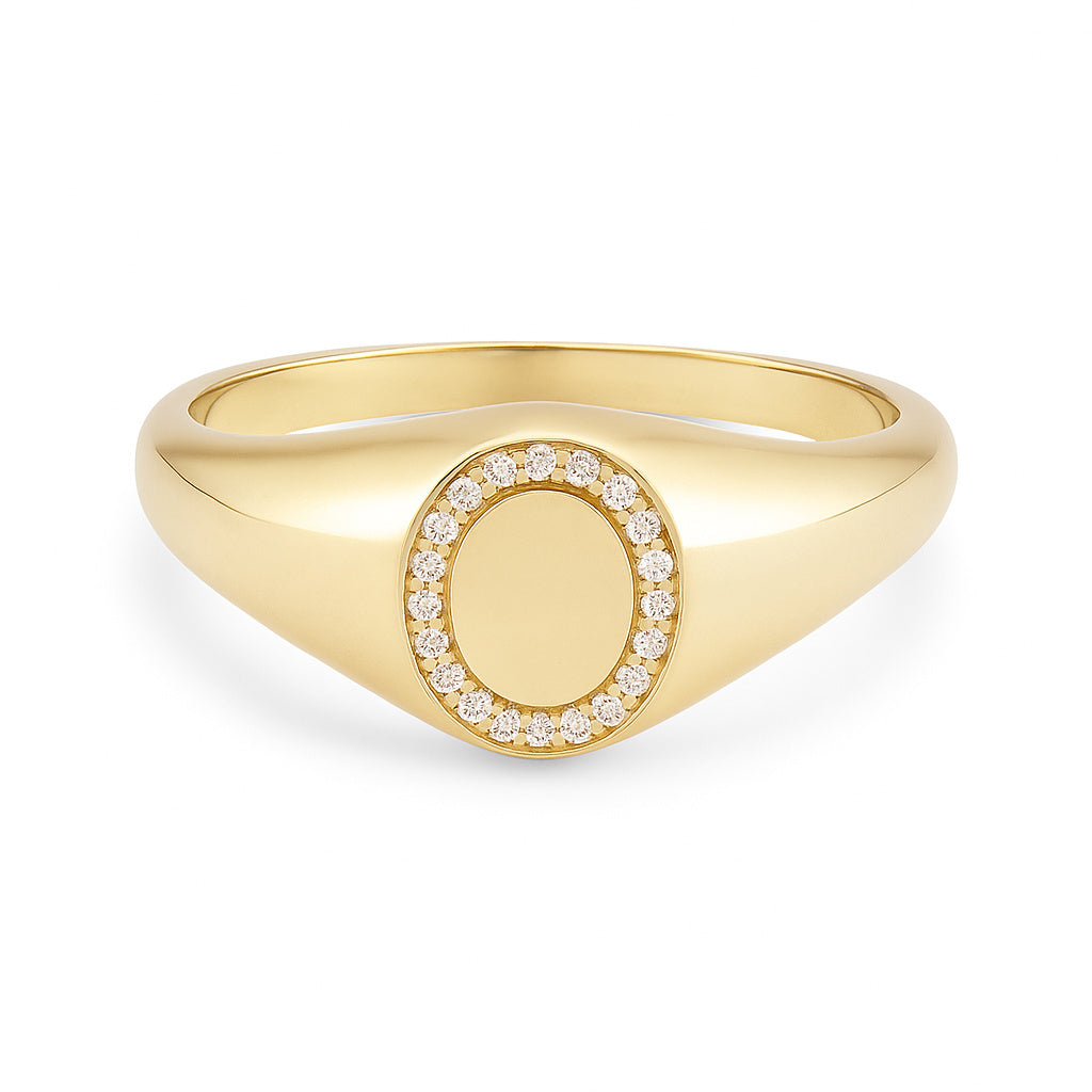 Petite Pave Diamond Engravable Signet Pinky Ring