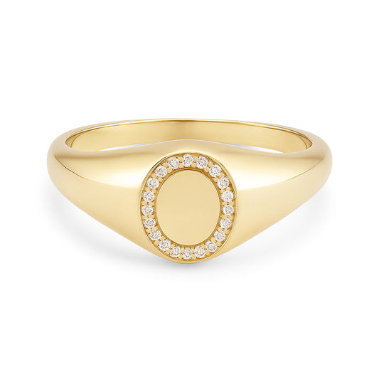 Petite Pave Diamond Engravable Signet Pinky Ring