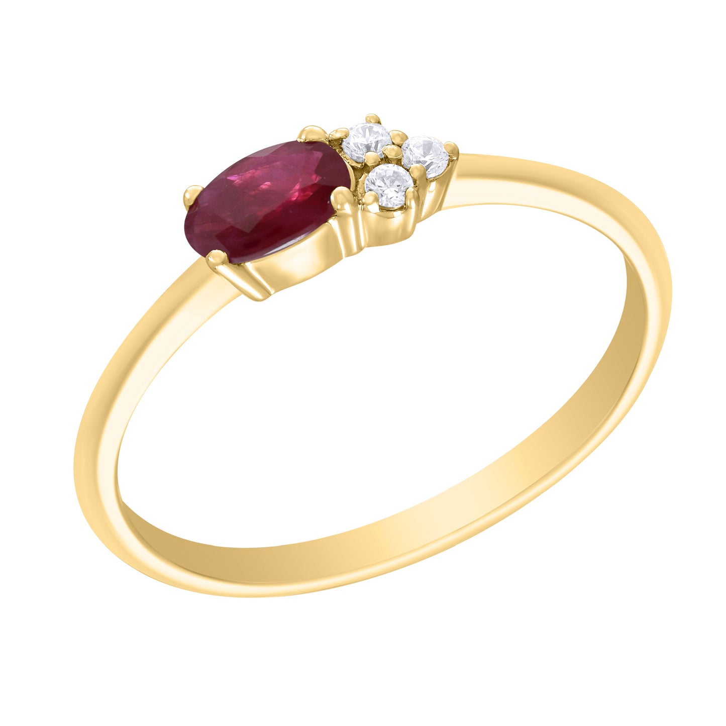 14K Gold Oval Color Stone and Diamond East West Ring