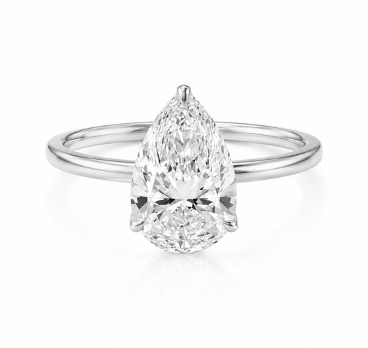 14K White Gold 1.99 CT Lab Grown Pear Diamond Tulip Prong Solitaire Ring