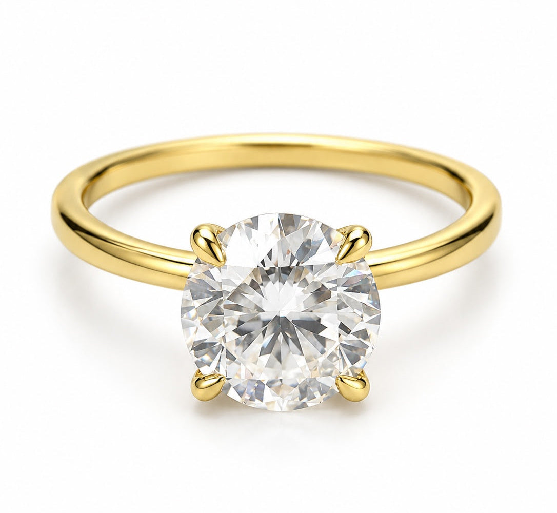 14K Yellow Gold 2.05 CT Lab Grown Round Diamond Hidden Halo Solitaire Engagement Ring