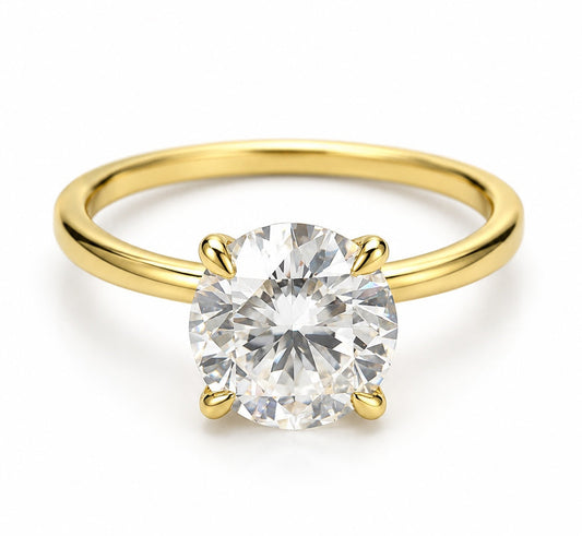 14K Yellow Gold 2.05 CT Lab Grown Round Diamond Hidden Halo Solitaire Engagement Ring