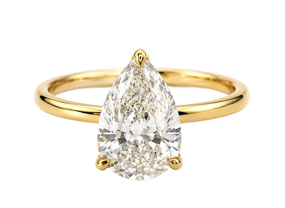 14K Yellow Gold 2 CT Lab Grown Pear Diamond Tulip Prong Solitaire Ring