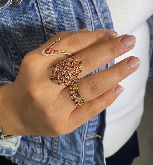 Color Stone And Diamond Station Band Ring