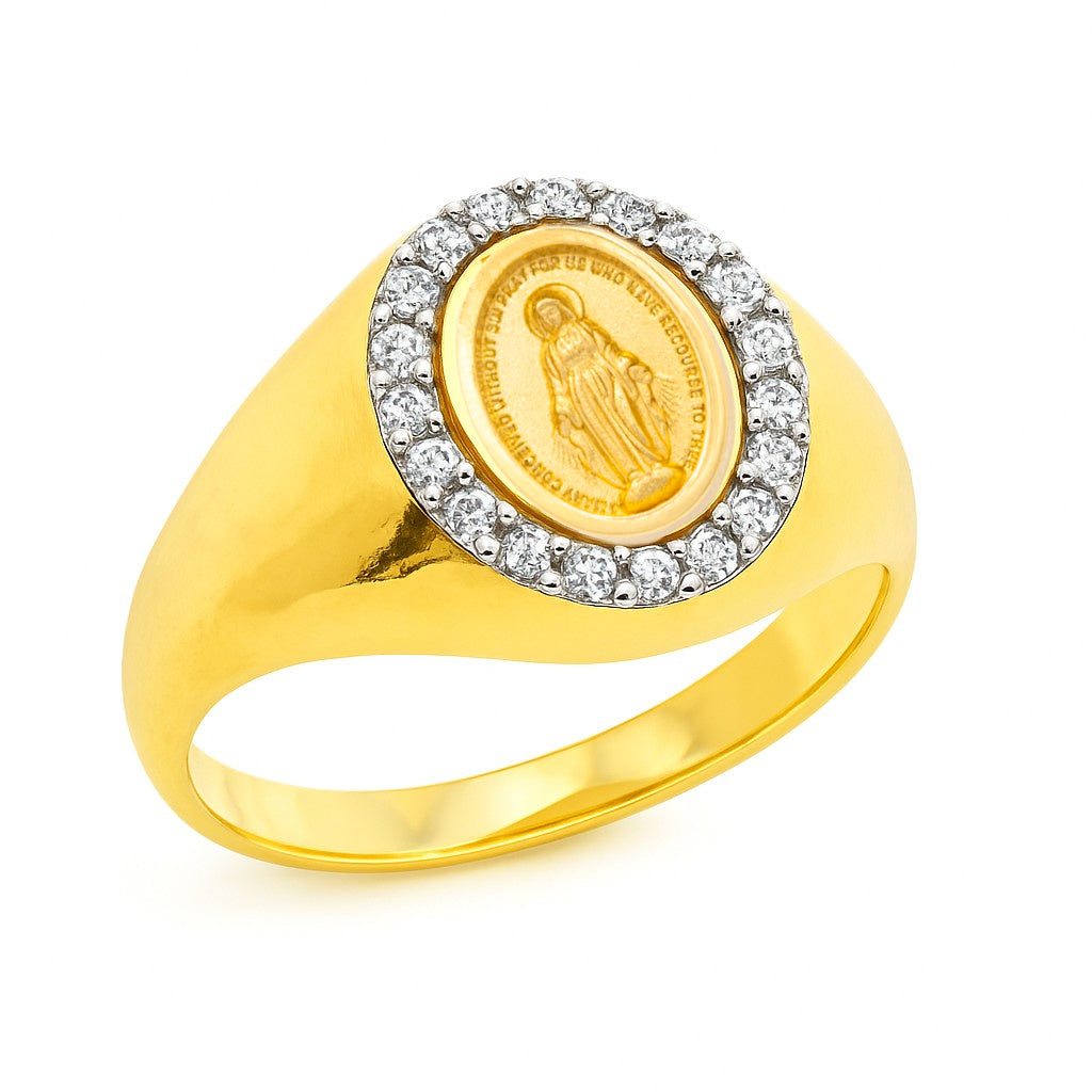 Dainty Mini Diamond Miraculous Medal Signet Ring