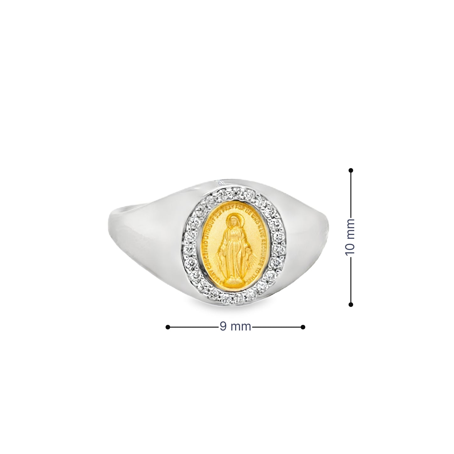 Dainty Mini Diamond Miraculous Medal Signet Ring