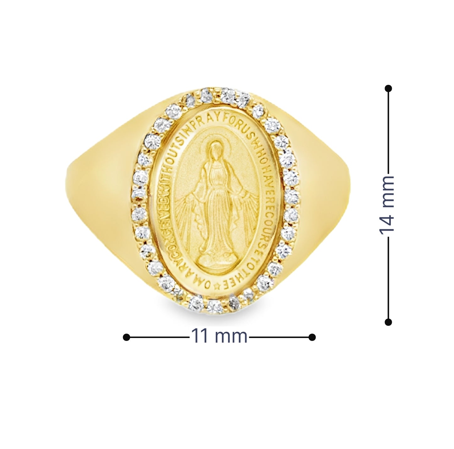 Dainty Diamond Miraculous Medal Signet Ring