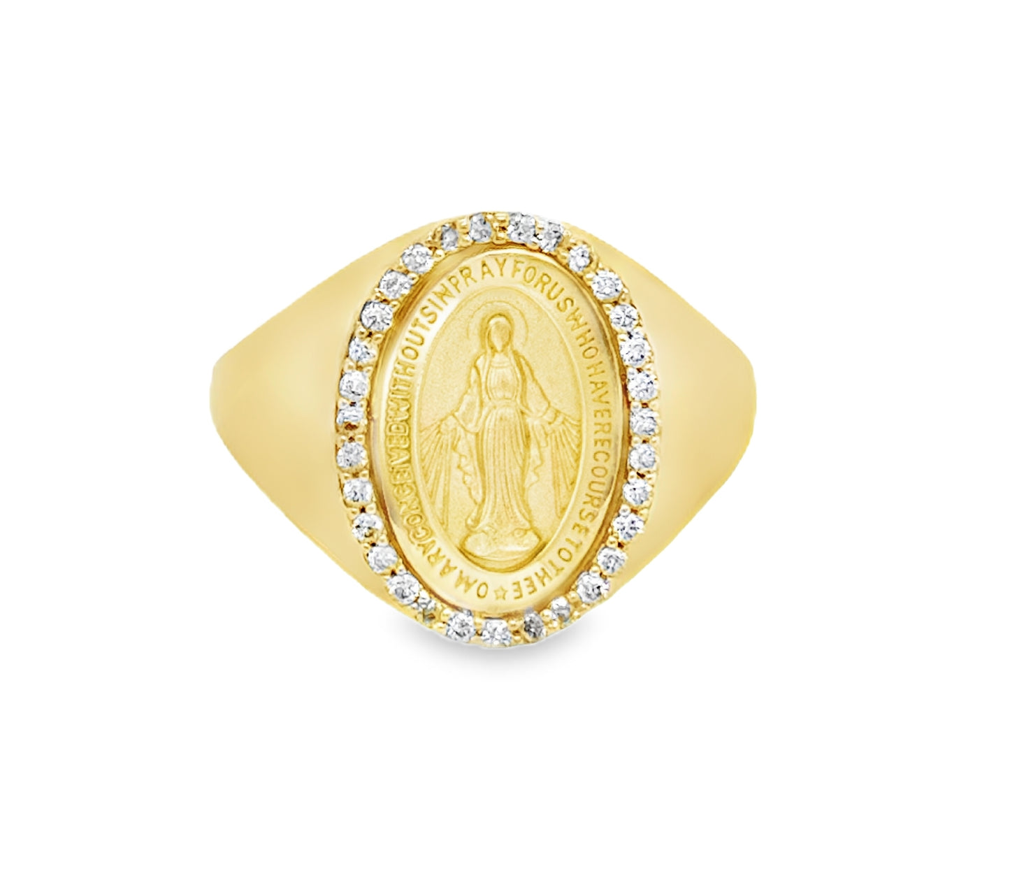 Dainty Diamond Miraculous Medal Signet Ring