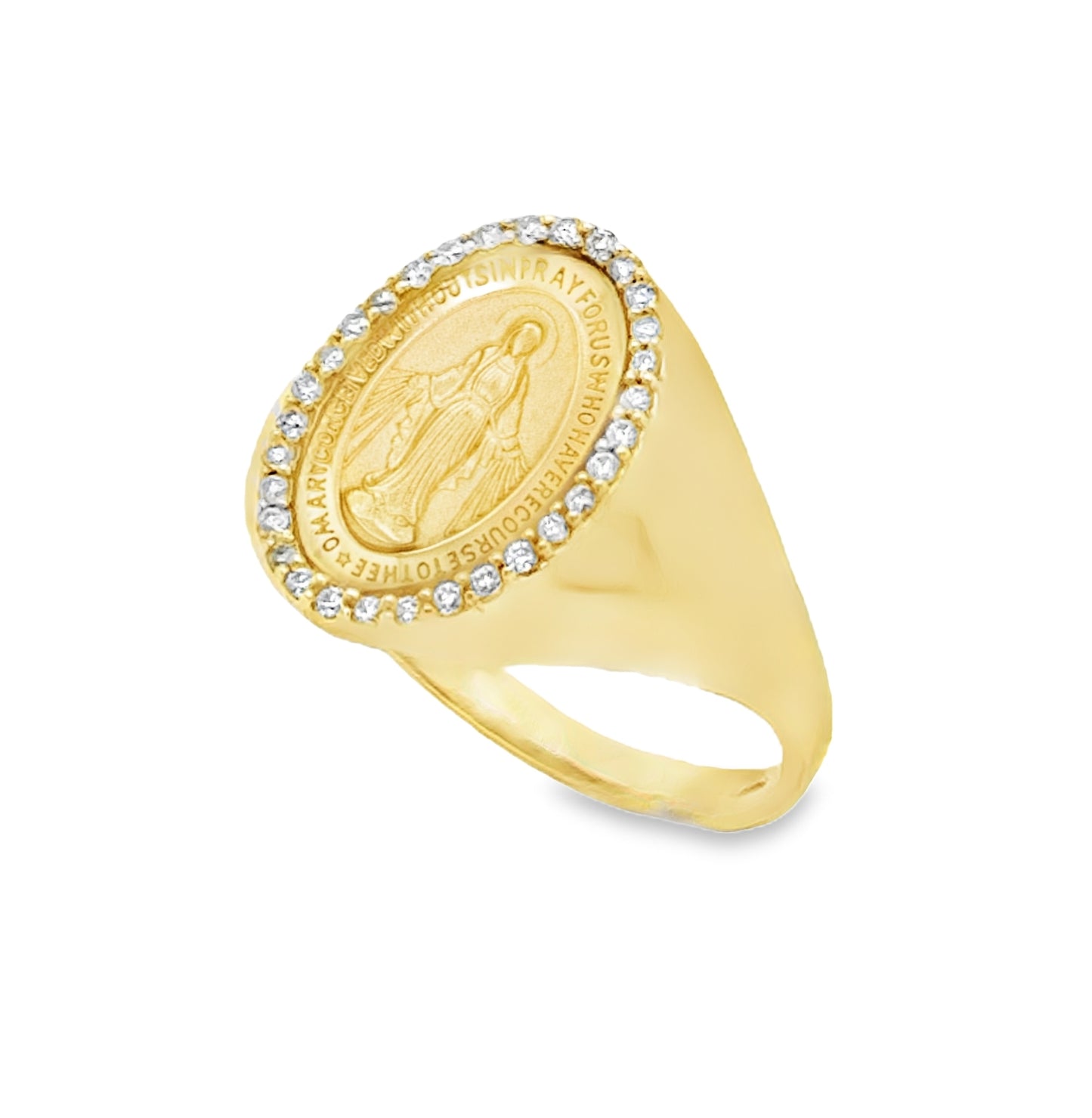 Dainty Diamond Miraculous Medal Signet Ring