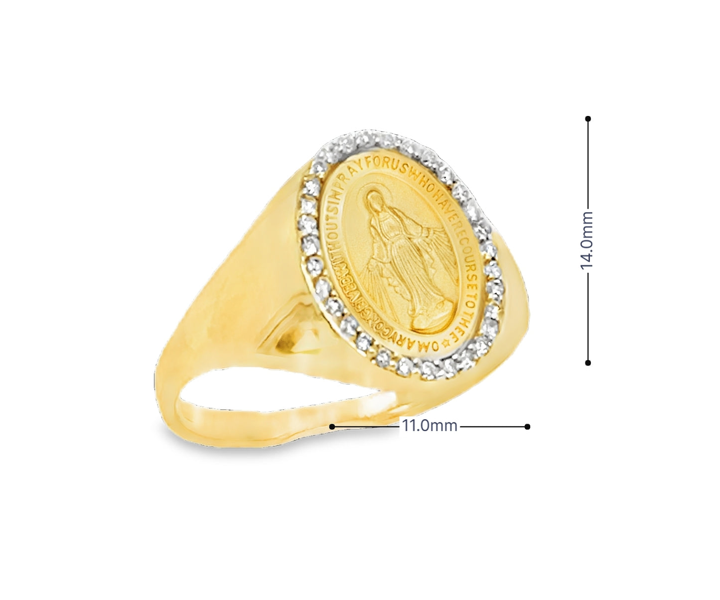 Dainty Diamond Miraculous Medal Signet Ring