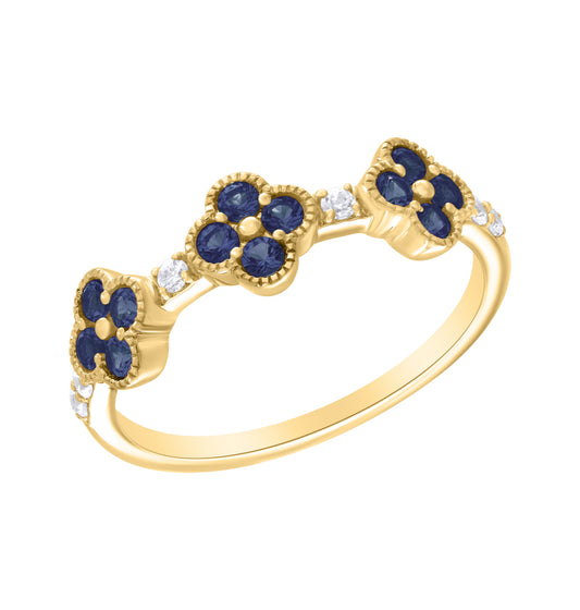 Triple Clover Color Stone And Diamond Ring