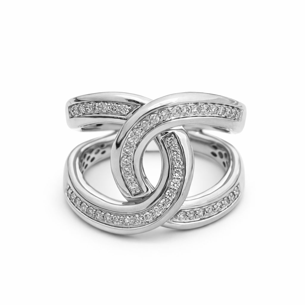 14K Gold Natural Diamond Interlocking Love Knot Statement Ring
