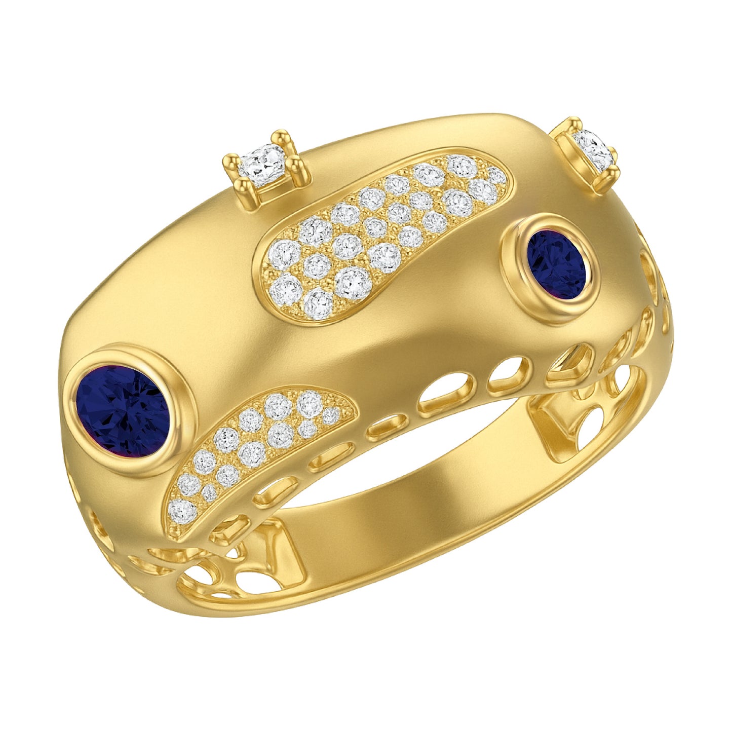 Retro Dome Diamond Pave And Color Stone Statement Ring