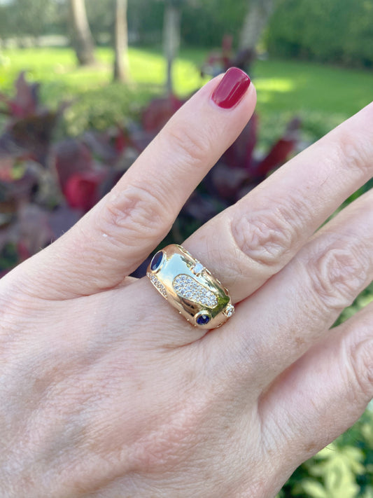 Retro Dome Diamond Pave And Color Stone Statement Ring