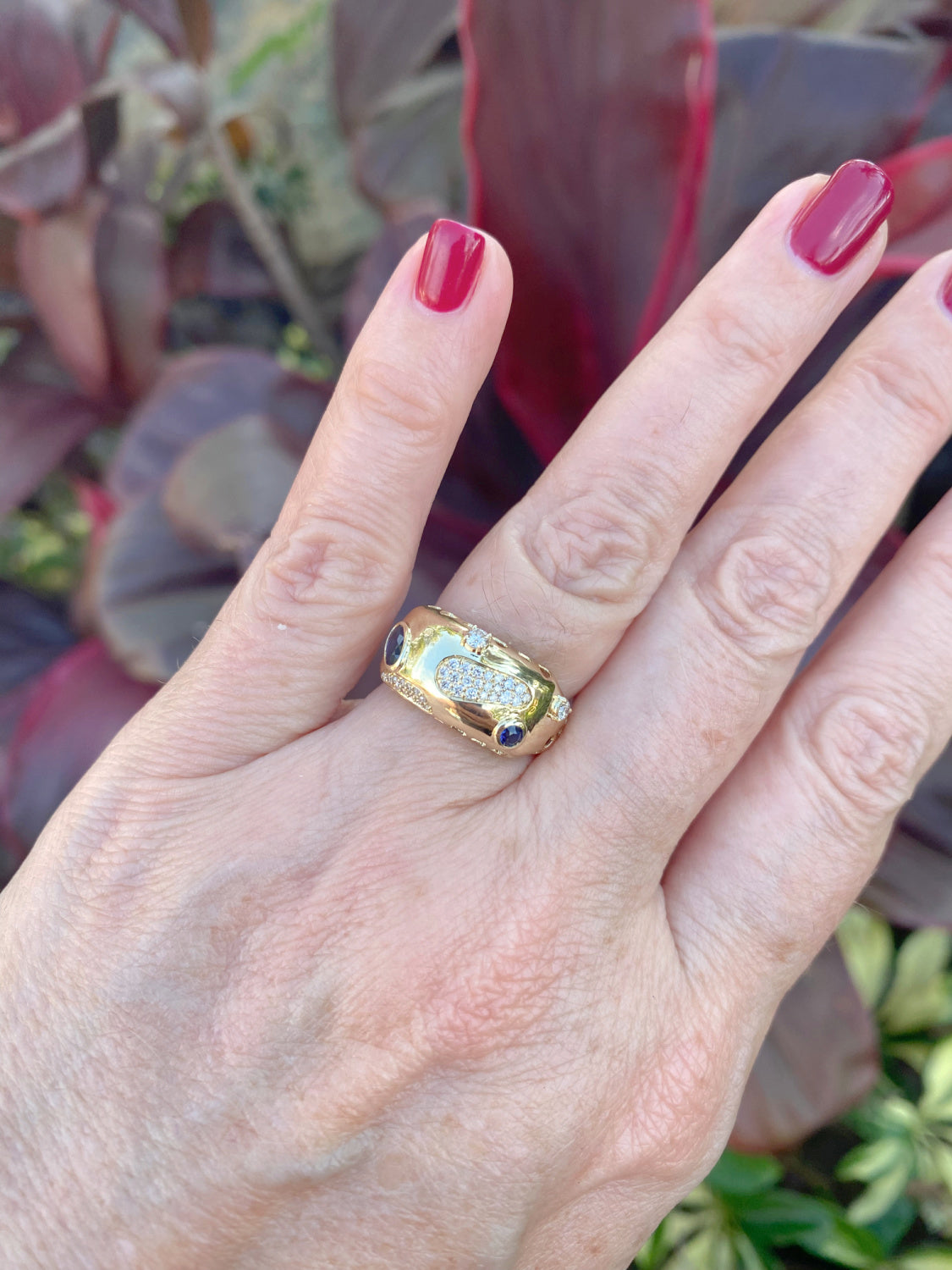 Retro Dome Diamond Pave And Color Stone Statement Ring