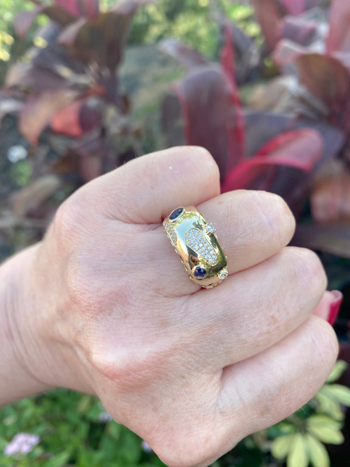 Retro Dome Diamond Pave And Color Stone Statement Ring