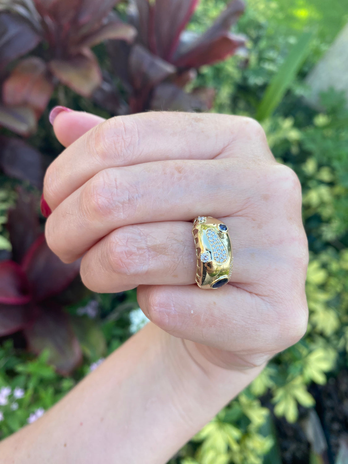 Retro Dome Diamond Pave And Color Stone Statement Ring